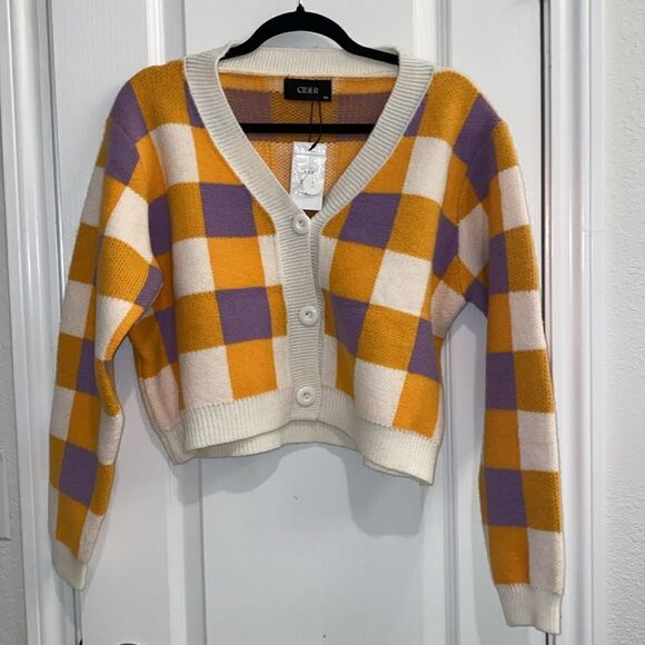 ❤️BRAND NEW Cider Colorful Checkerboard Cropped Cardigan - Picture 1 of 4